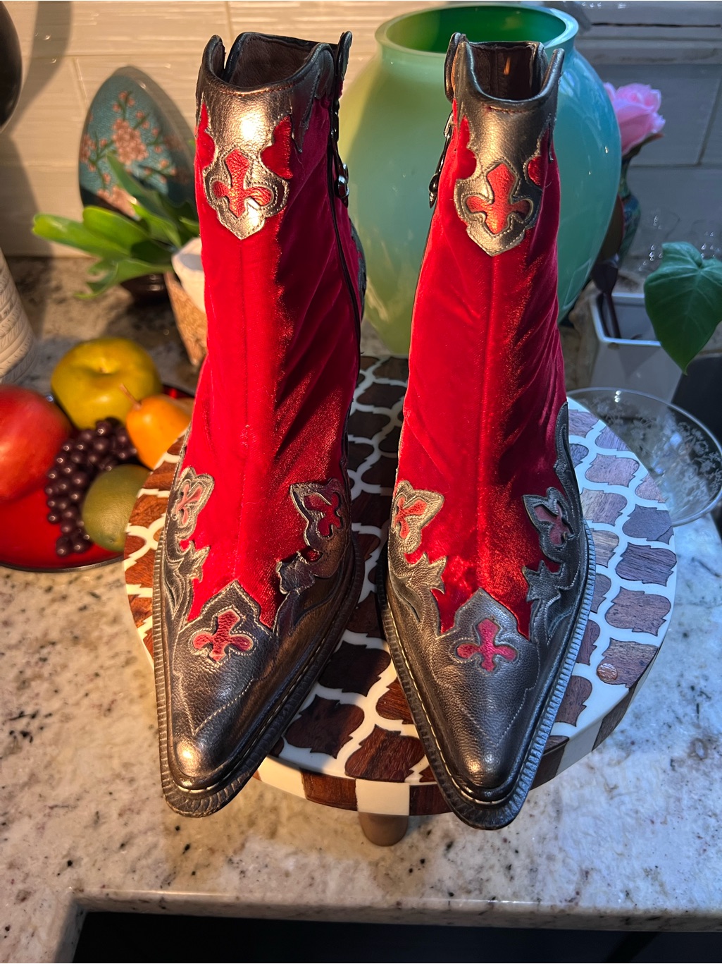 Donald J. Pliner Red Velvet Western Couture Ankle Boots New Price Firm